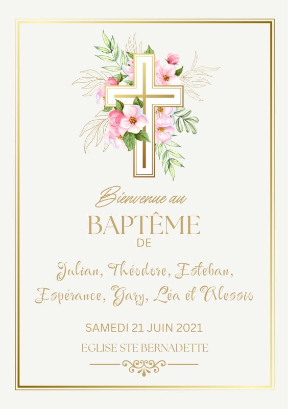 Pink Gold Elegant Floral Baby Baptism Poster