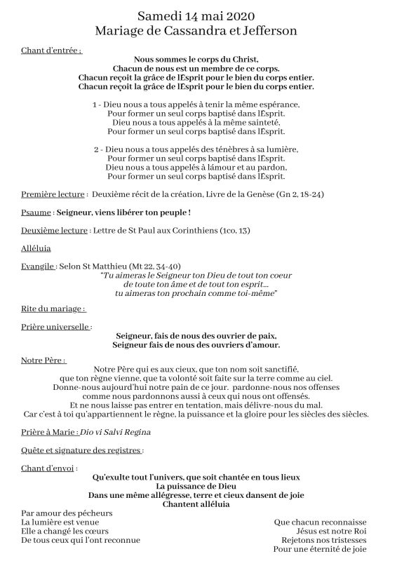 feuille bénédiction en 1 page